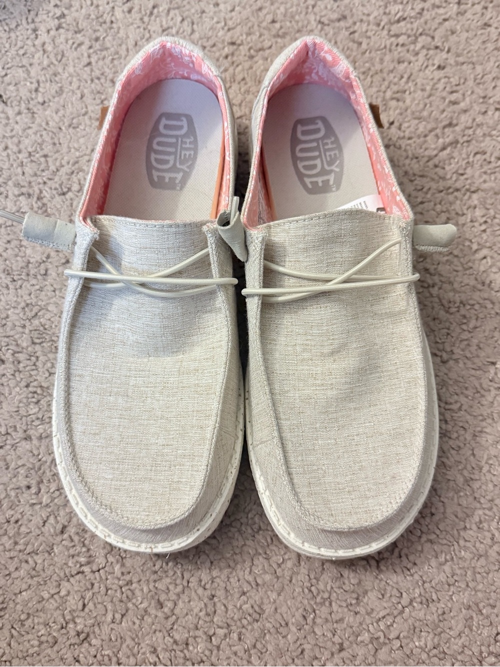 Hey Dude Light Beige Canvas Slip-On Loafers